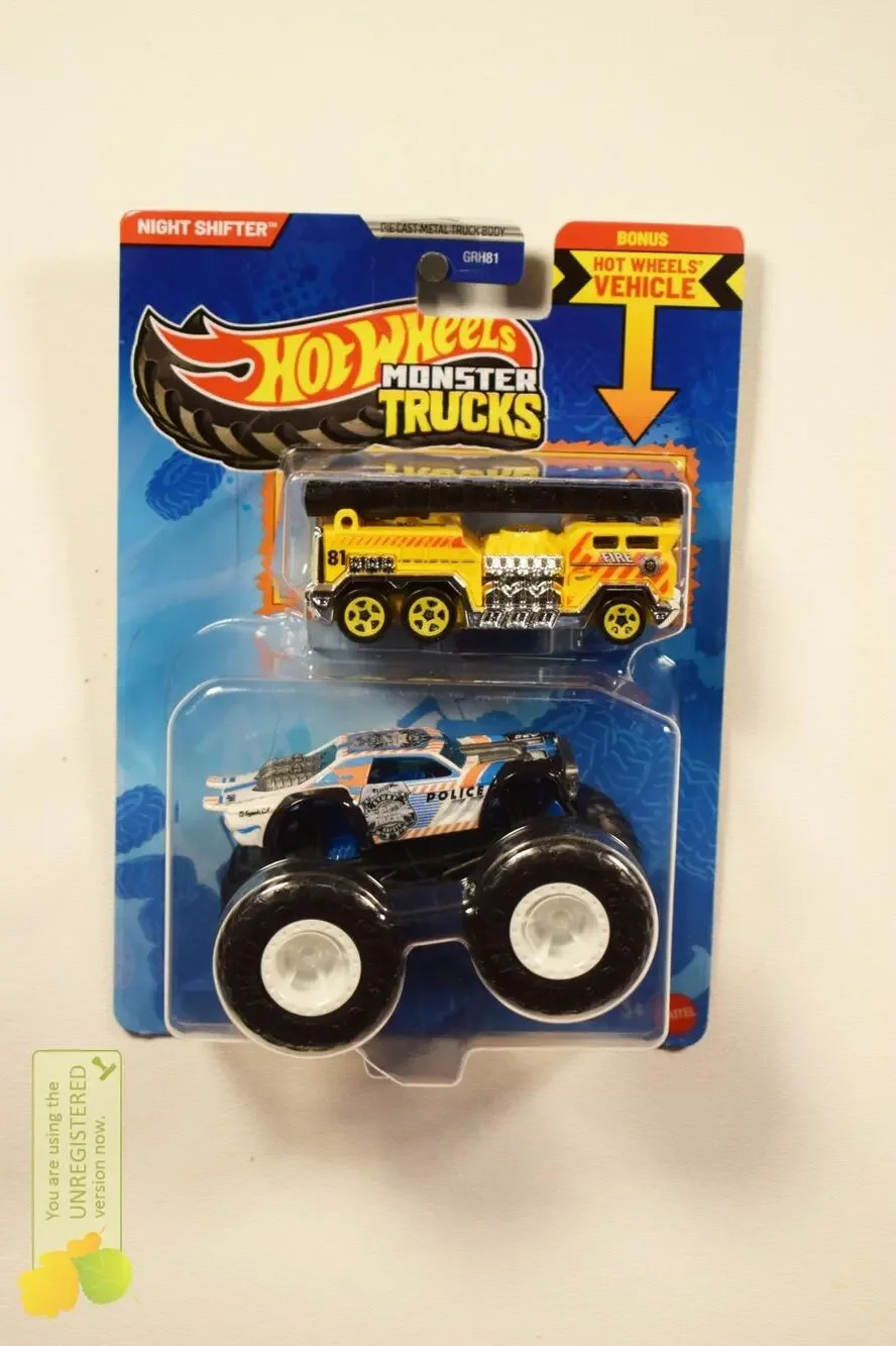 Hot Wheels Monster Truck Night Shifter and 5 Alarm Hot Wheel 1/64 Scale